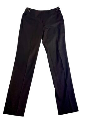 Per Se Black Tailored Black WoolDress Pants with chain details on waist size 2